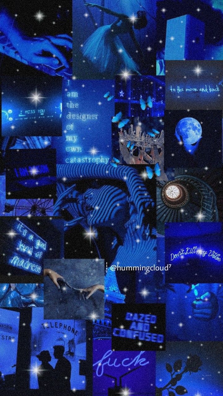 A collage of pictures with blue backgrounds - Dark blue, indigo