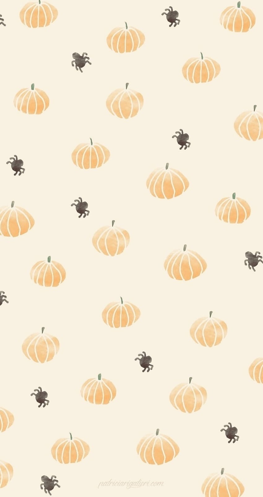 A cute Halloween phone background with pumpkins and spiders - Halloween