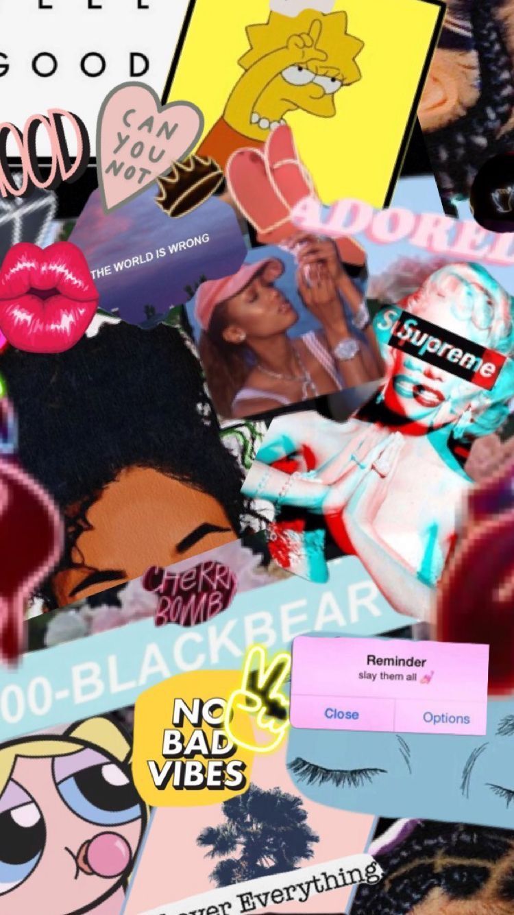 A collage of pictures with different things on them - Baddie, cool