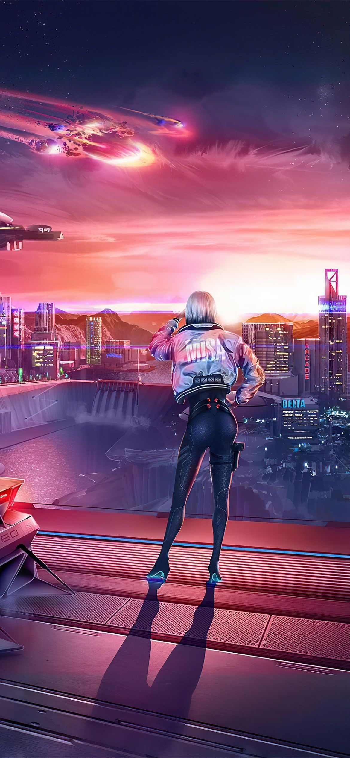 A woman standing on top of the city - Cyberpunk