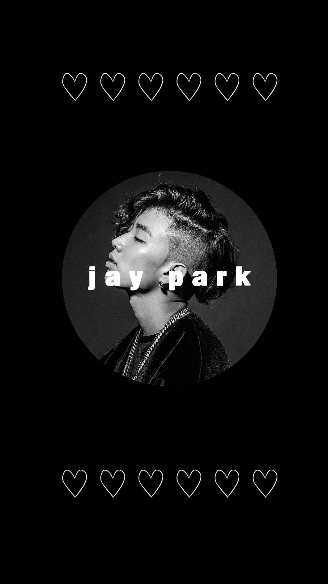 A black and white image of Jay Park with a heart border - Black