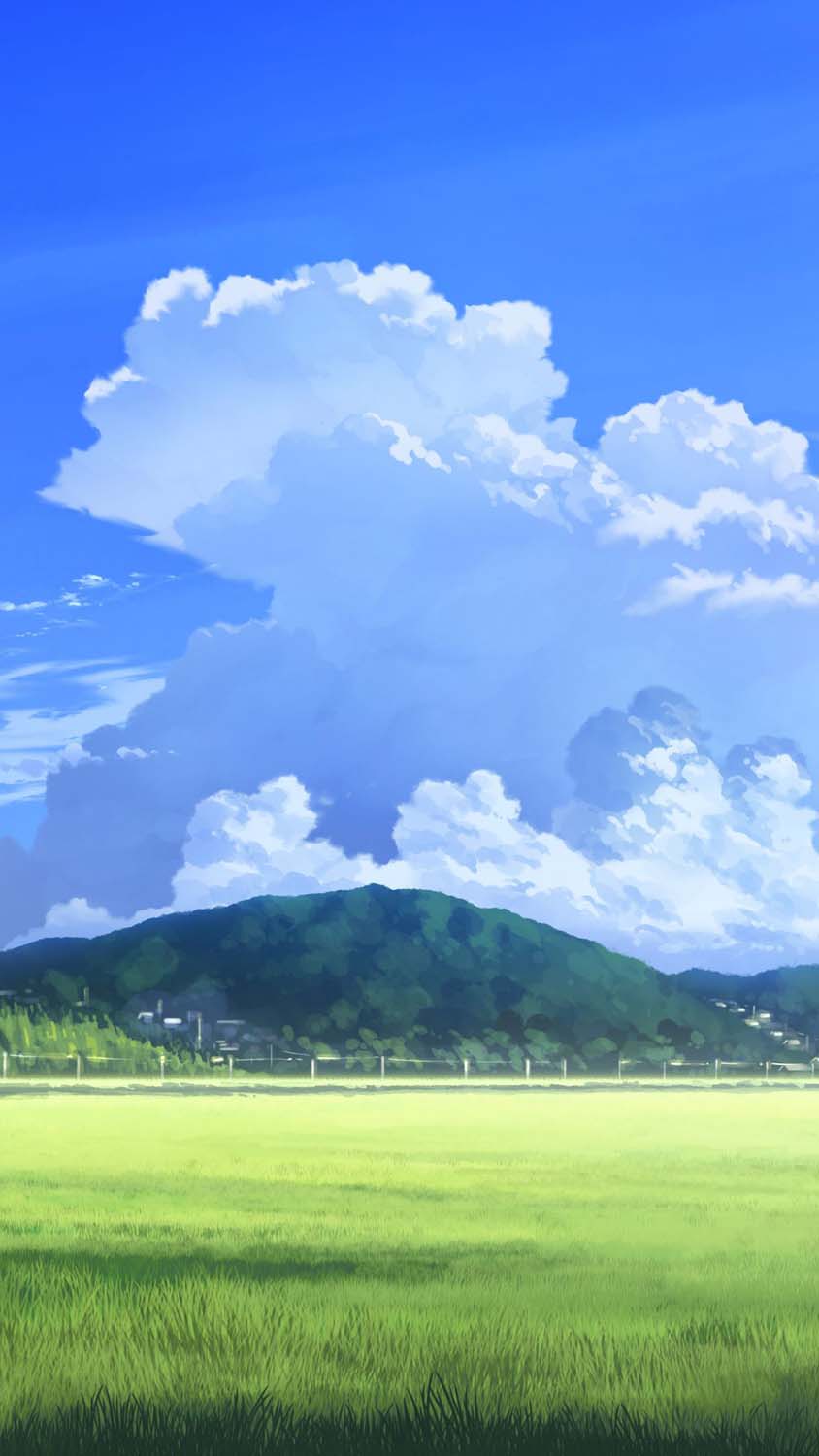 A painting of an open field with clouds - Nature