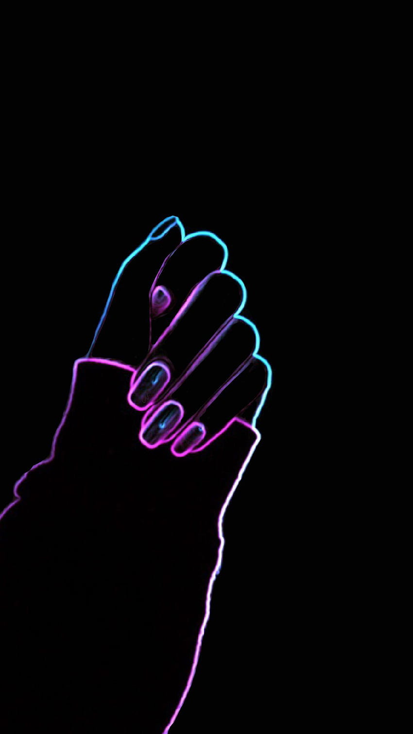 A person's hand is holding something in the dark - Neon pink
