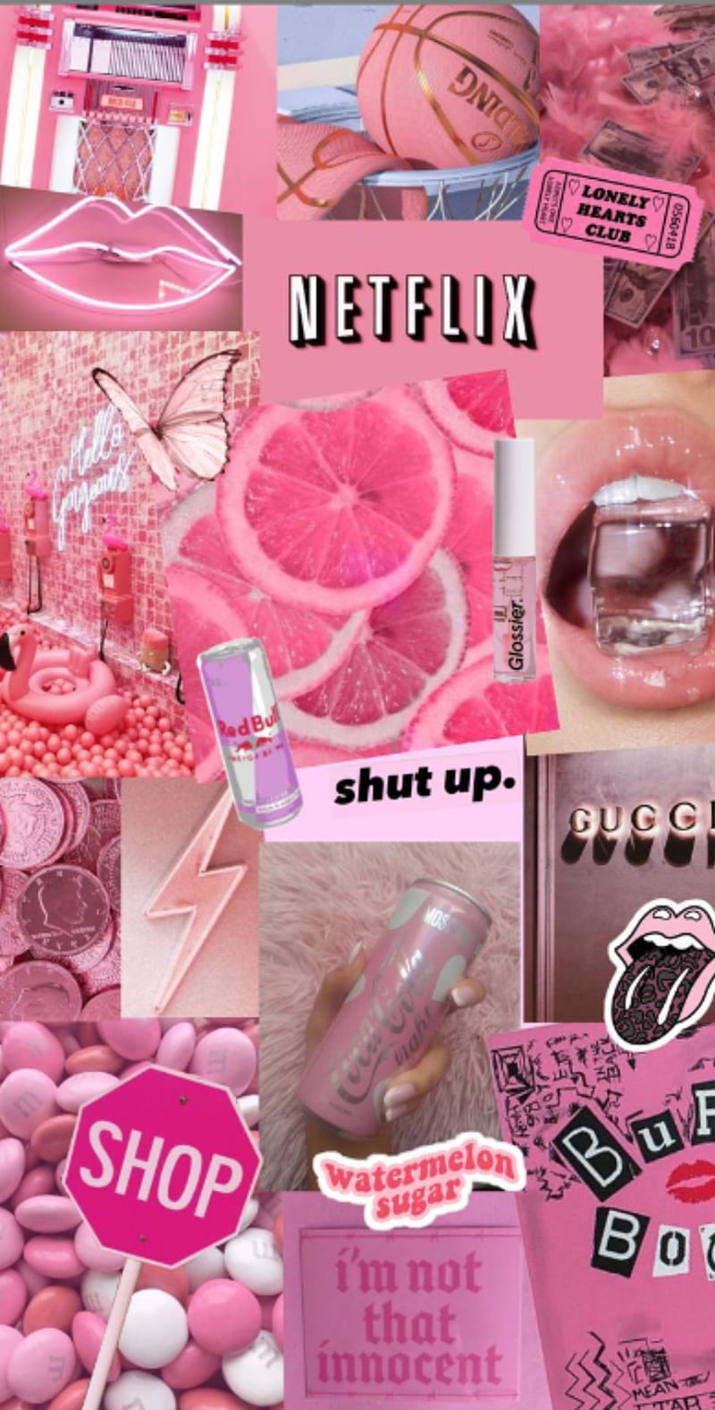A collage of pink and black items - Neon pink