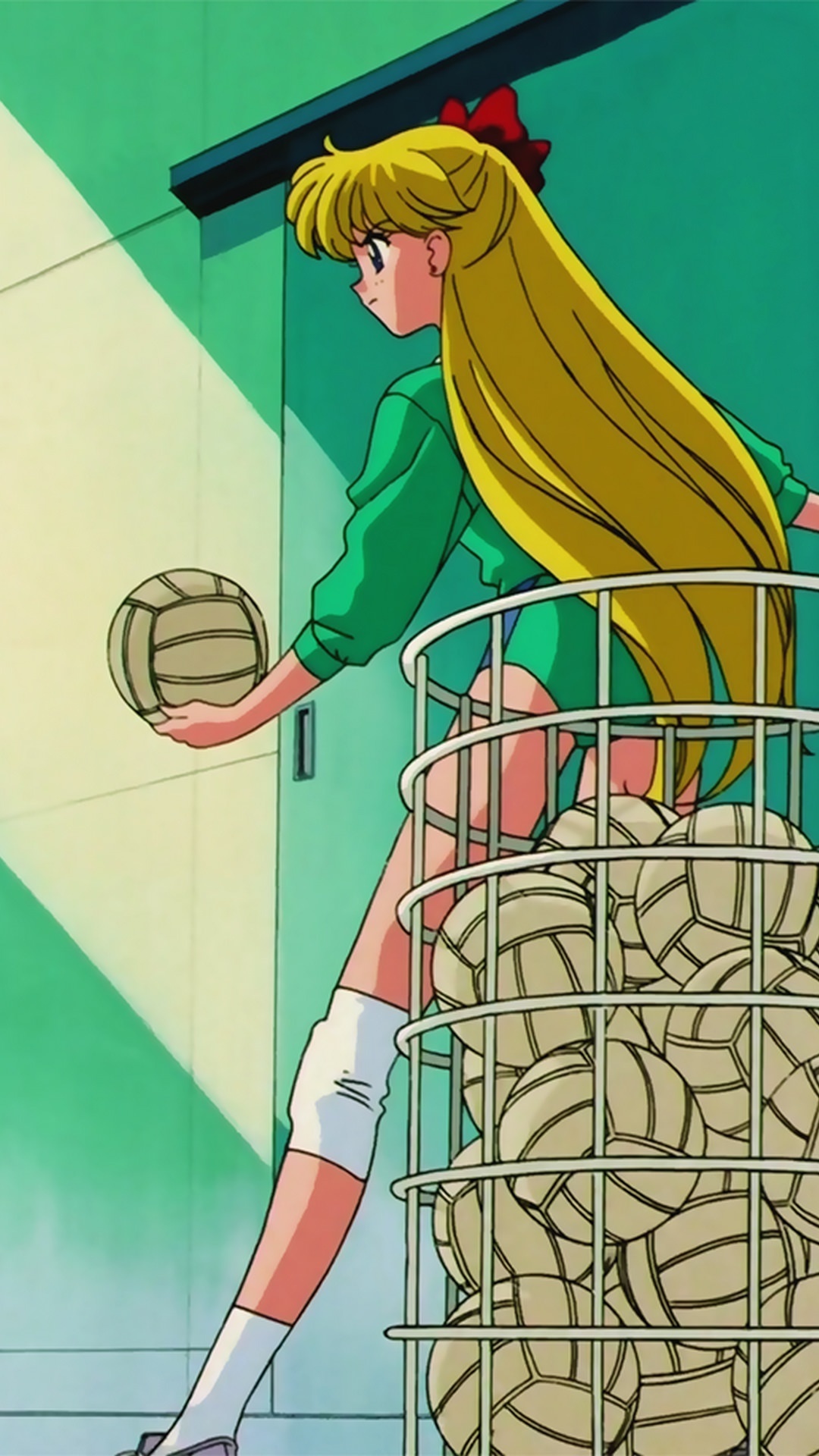 A cartoon character is carrying balls in her arms - Volleyball
