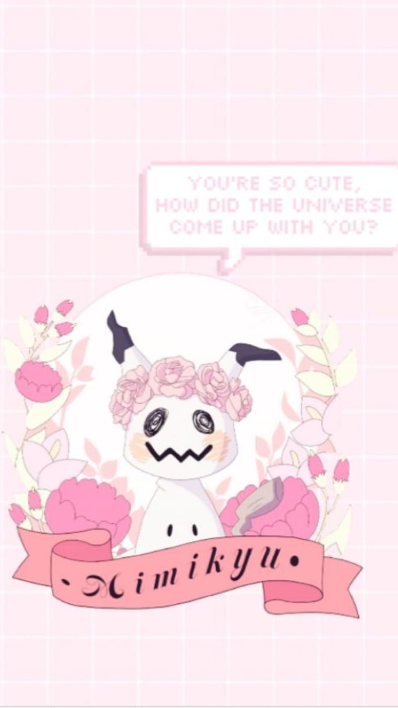 Wallpaper of a pink background with a cow wearing a flower crown - Pokemon, Pikachu