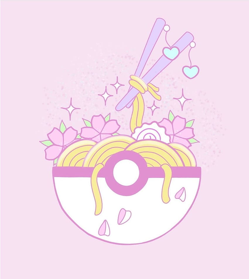 A bowl of noodles with chopsticks, decorated with cherry blossoms - Pokemon