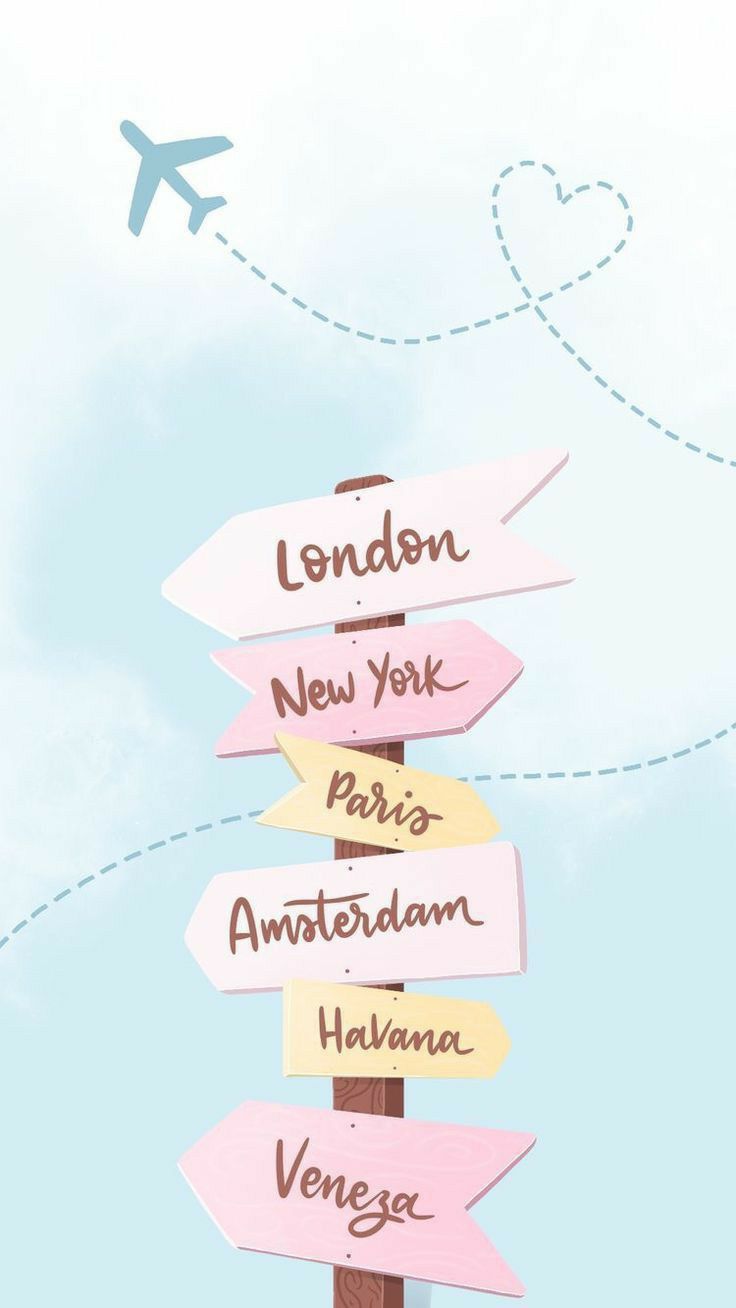 A sign pointing to different cities and an airplane - Travel