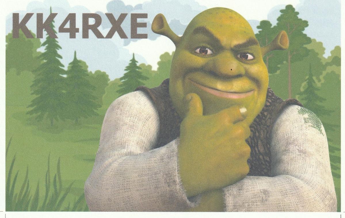QSL image for KK4RXE showing Shrek from the animated movie Shrek - Shrek