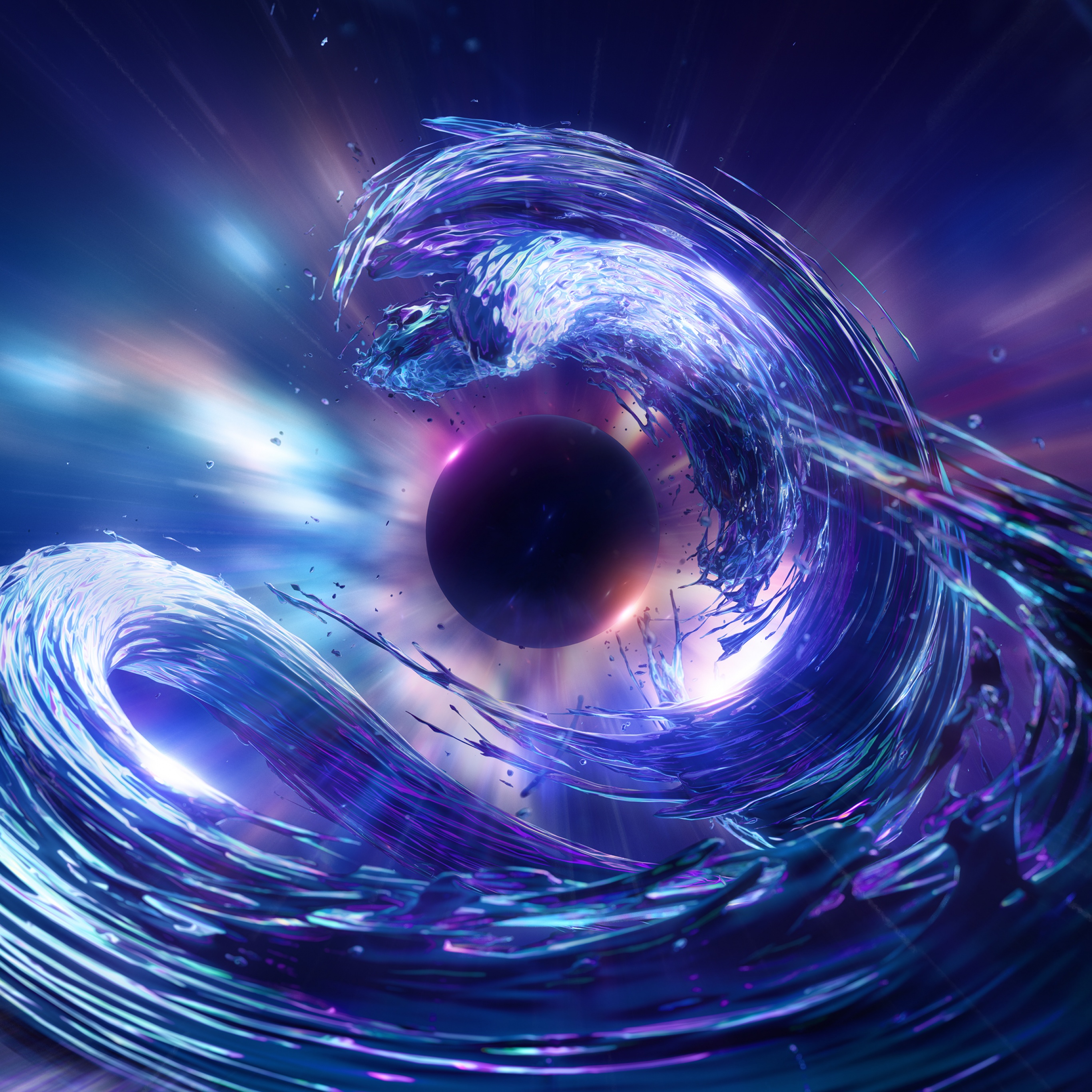 An abstract image of a black hole with a purple spiral around it - Sun