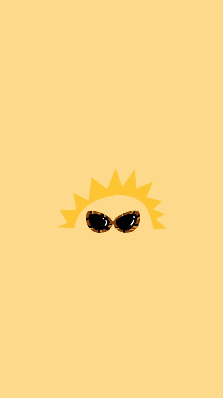 A minimalist yellow wallpaper of a sun wearing sunglasses - Sun