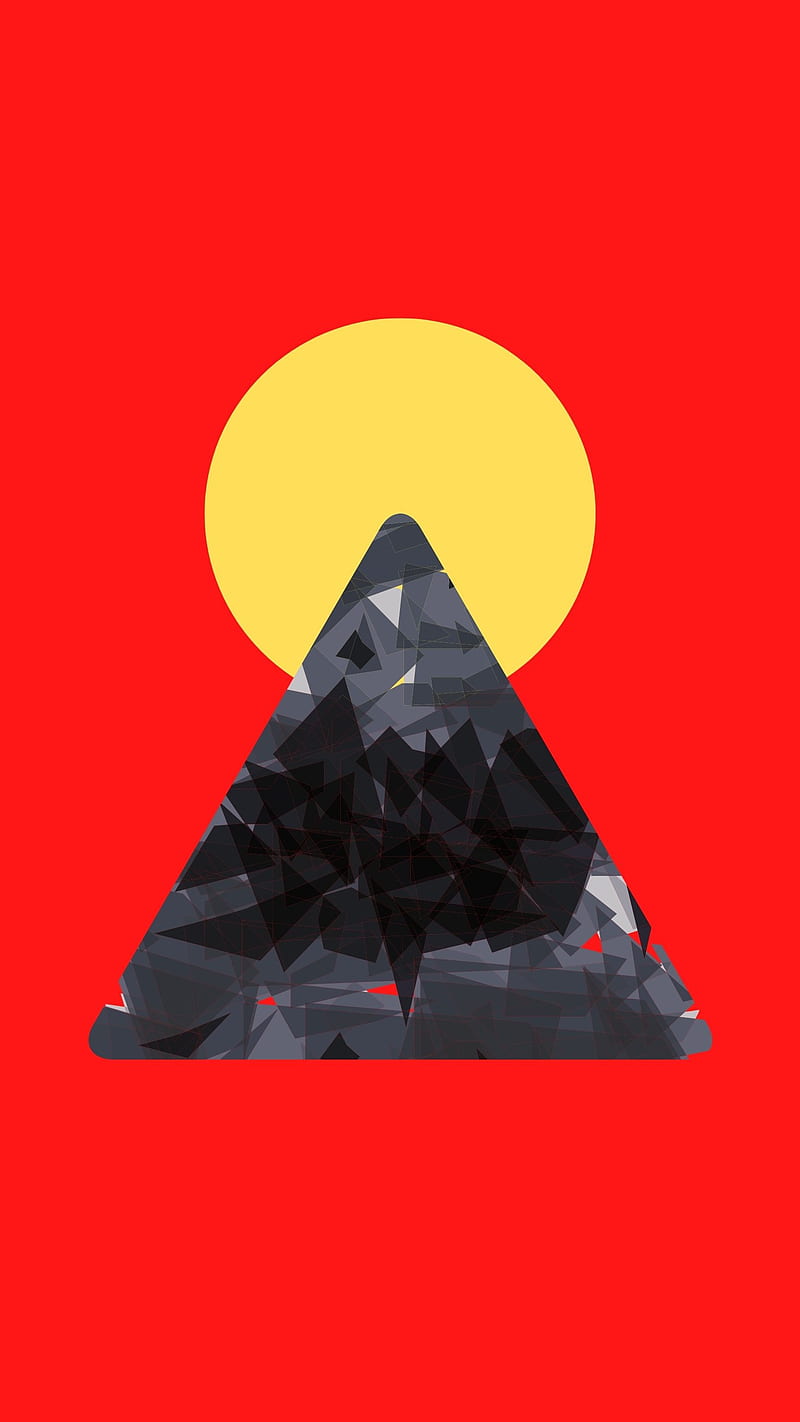 Abstract Mountain, Geometric, Sun, aesthetic, art, artsy, bonito, cool, red, HD phone wallpaper