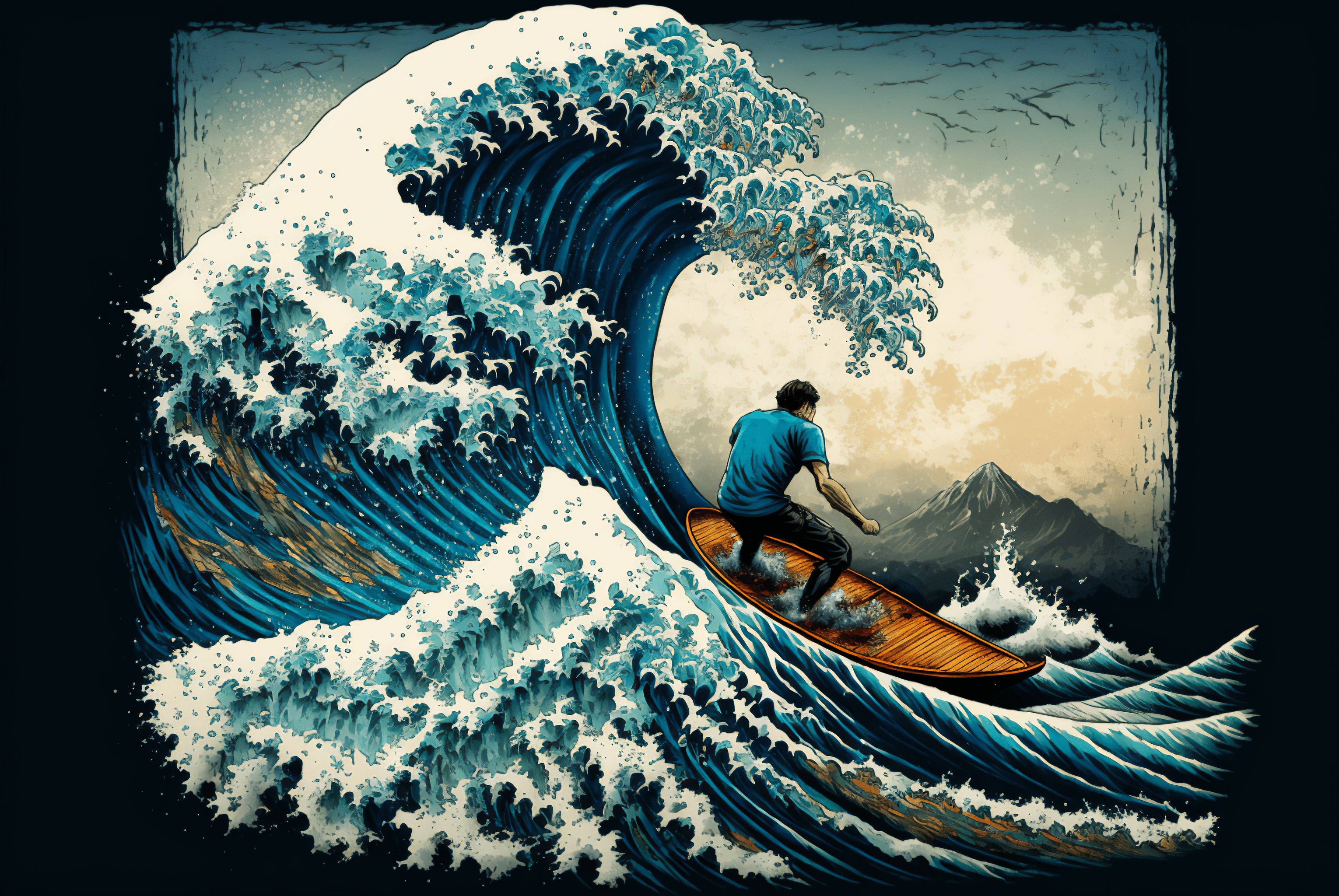 Ai Art Waves Surfing Japan Illustration Water Surfboards Wallpaper:3060x2048