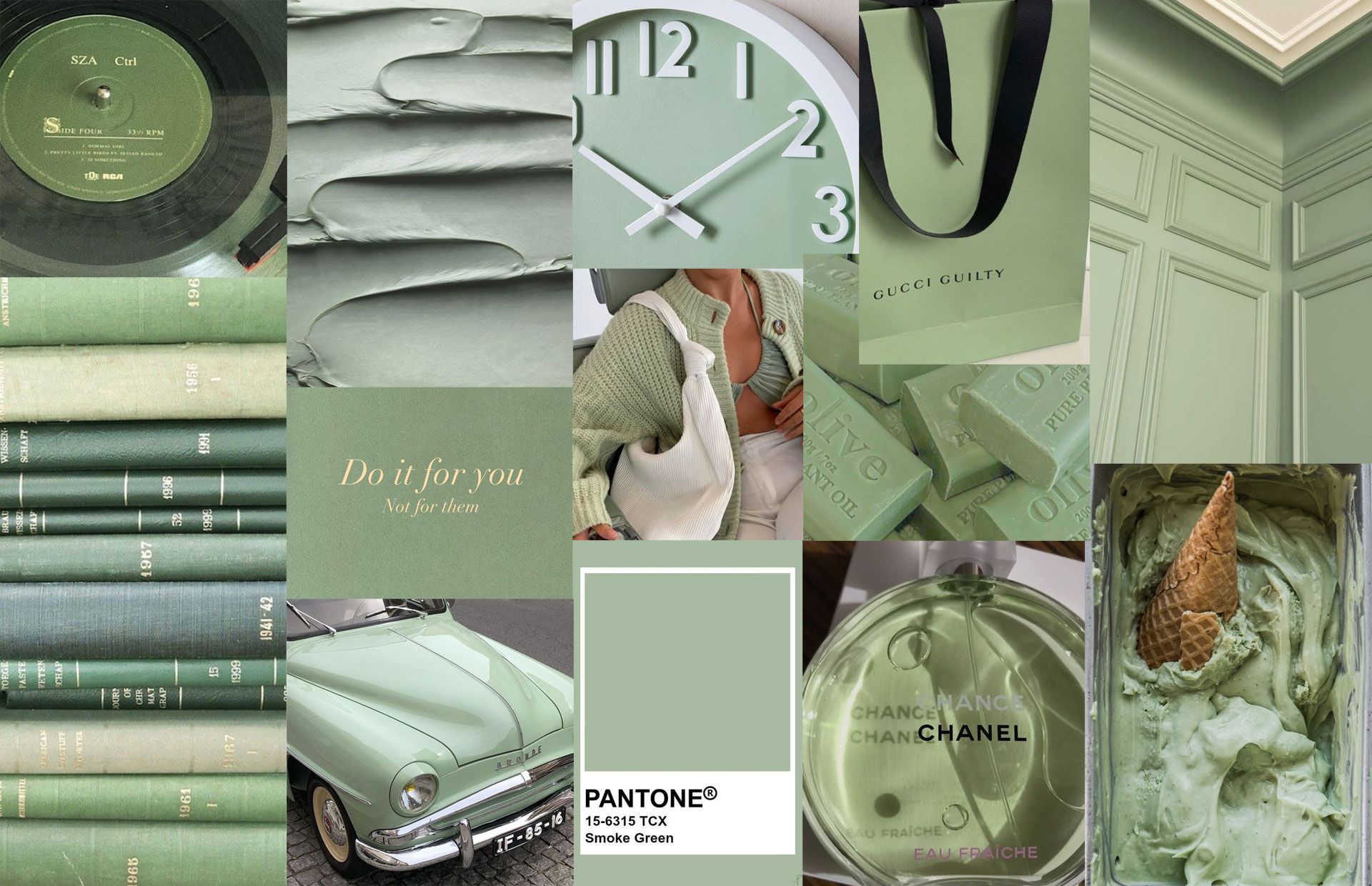 Aesthetic Collage Wallpaper Ideas for PC and Laptop : Pastel Green Wallpaper