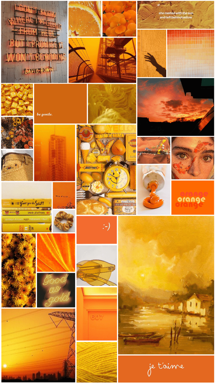 A collage of pictures with orange backgrounds - Orange