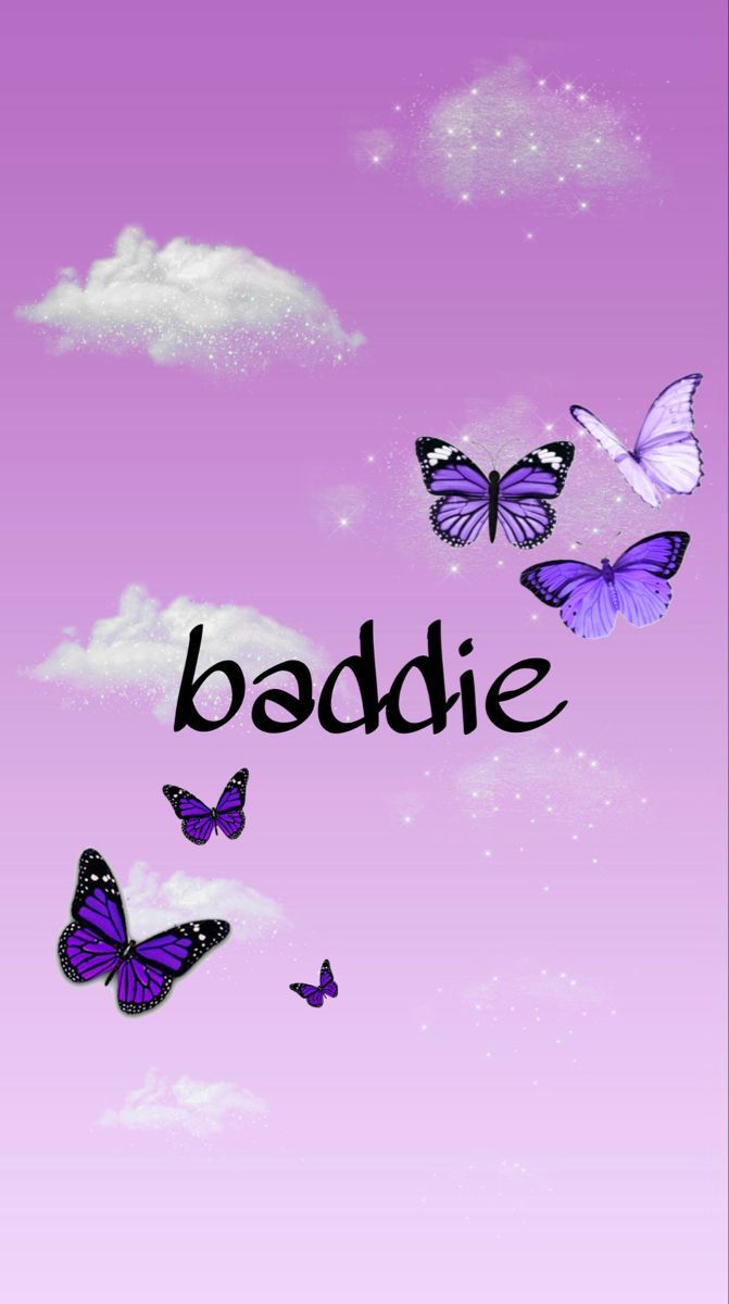 A purple background with butterflies and the word badie - Baddie