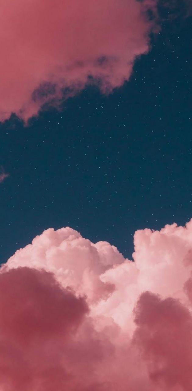 IPhone wallpaper of a pink and blue sky with clouds and stars - Beautiful