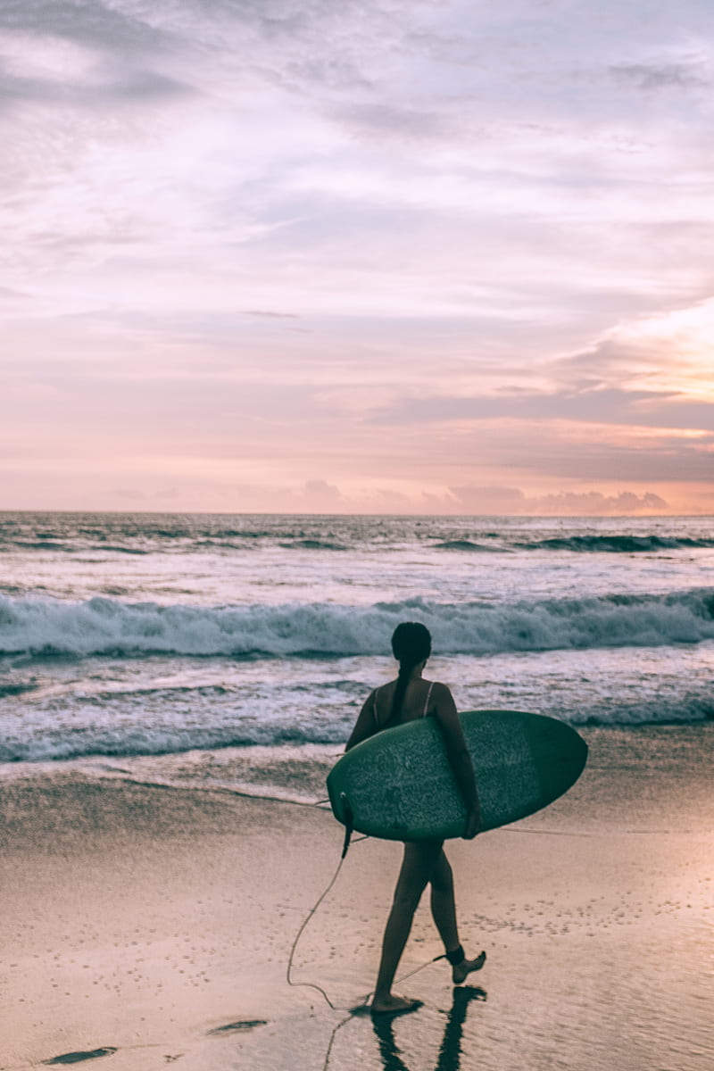 Female surfer with surfboard walking on beach near waving sea · Stock, Surfer Aesthetic, HD phone wallpaper