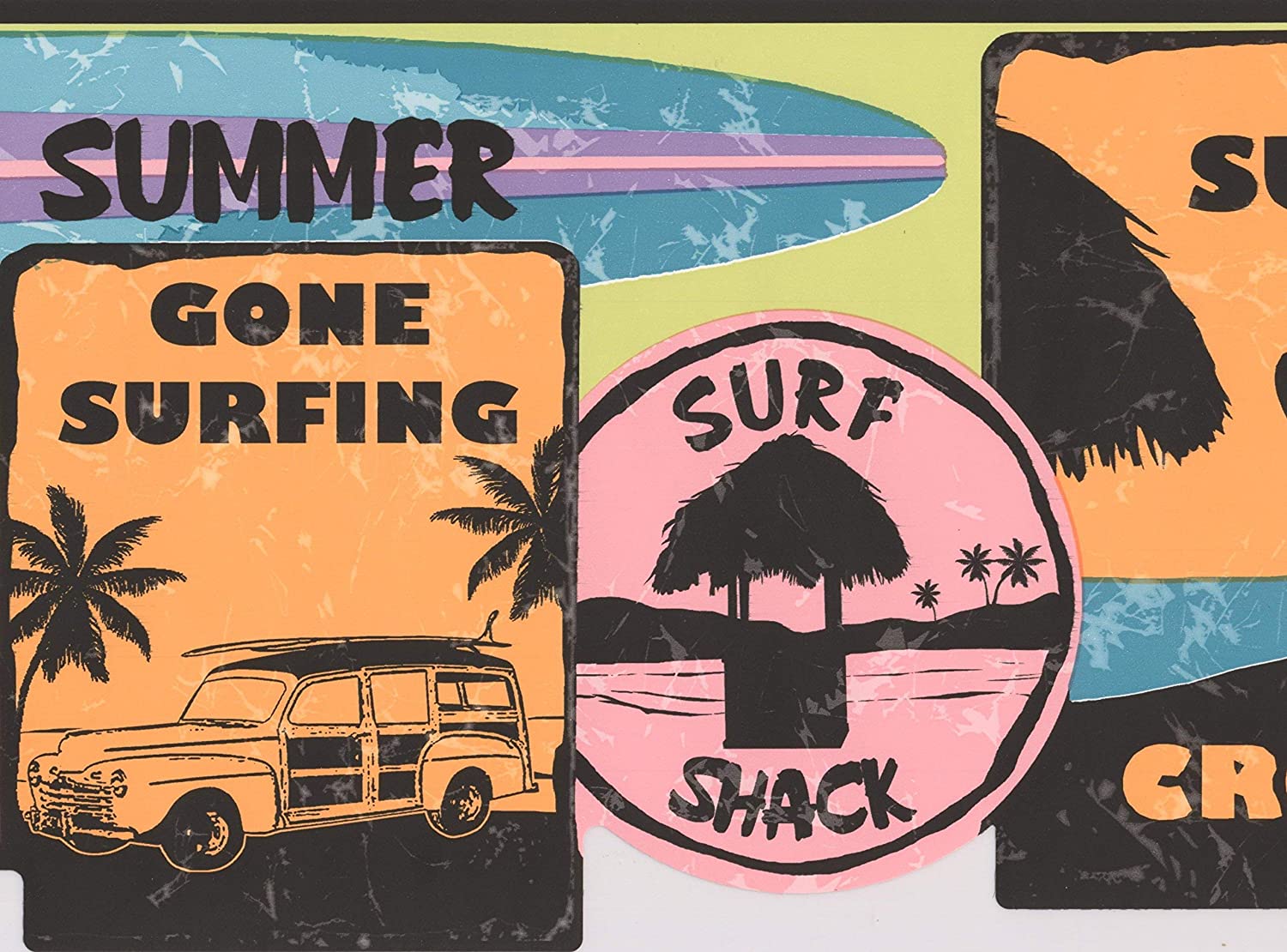 A vintage style surfing poster with a car and palm trees - Surf