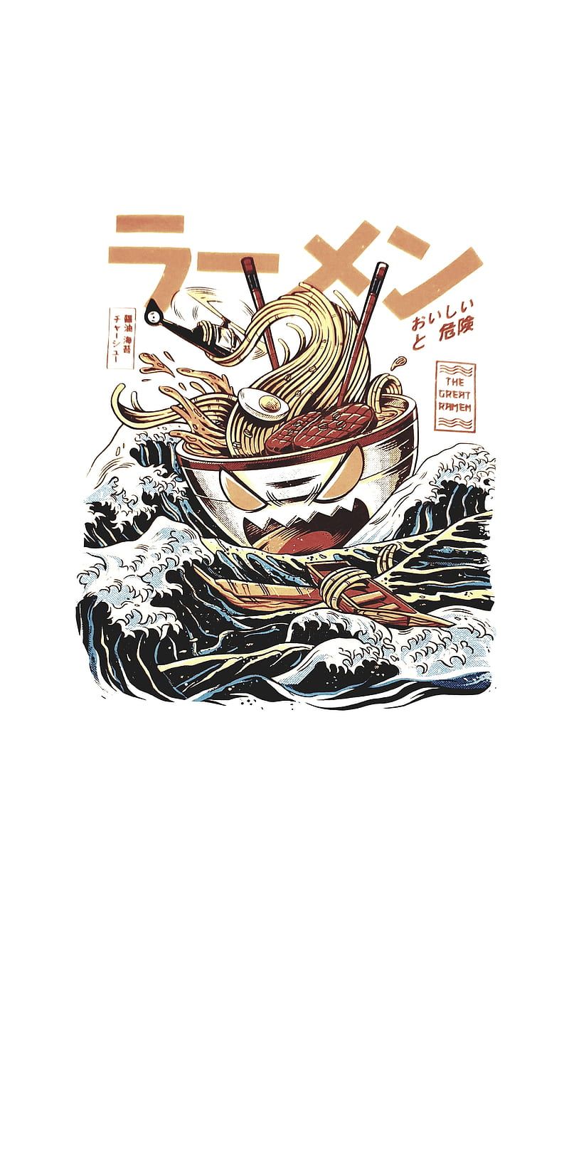 A poster with an image of noodles in the ocean - Ramen