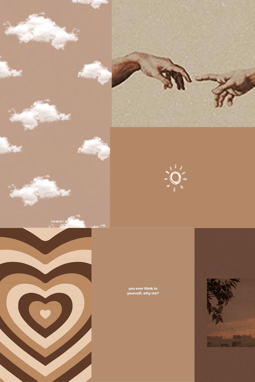 A collage of images with hands and hearts - Light brown, brown