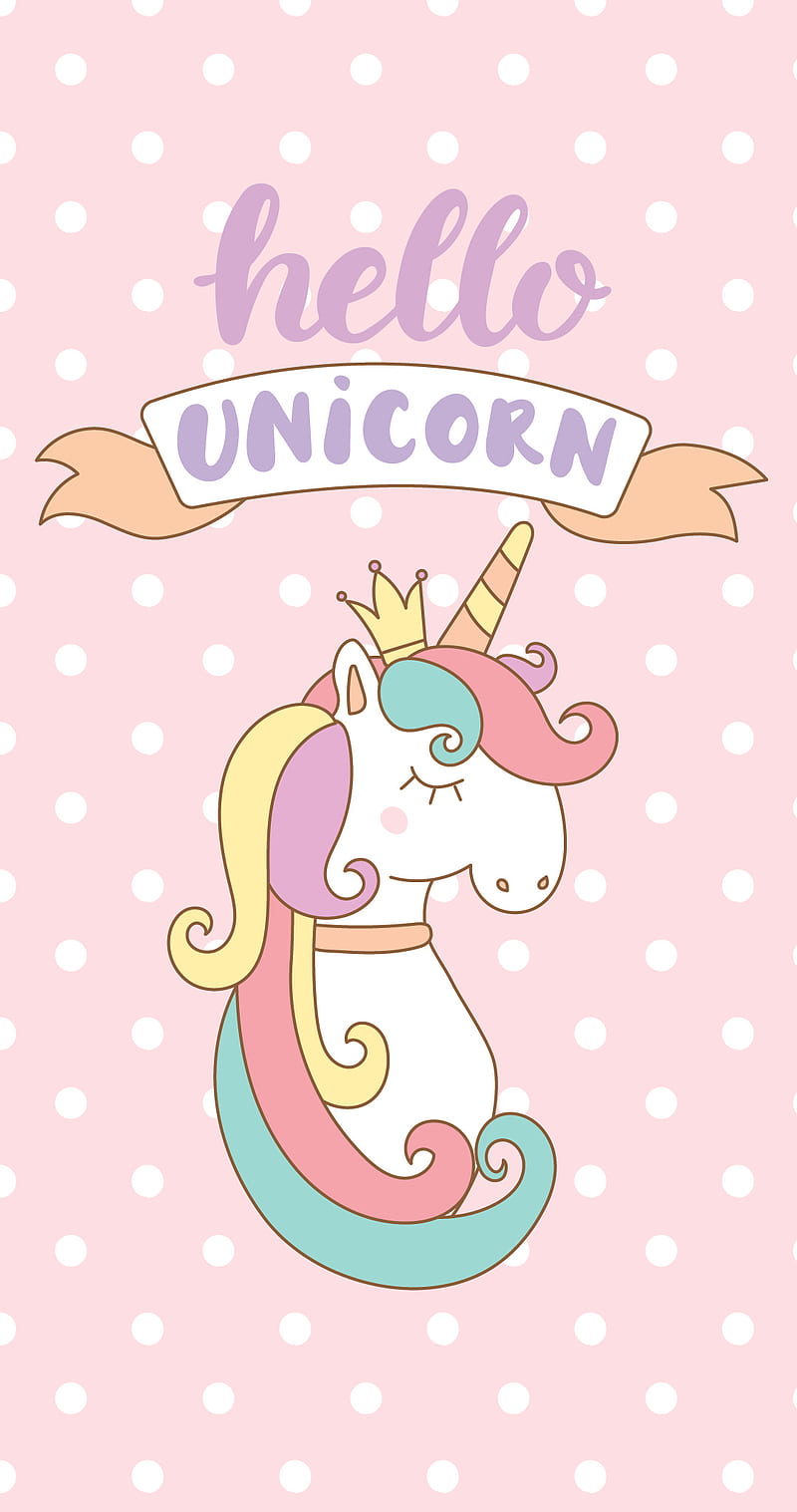 Hello Unicorn, aesthetic, cute, girly, pastel, pink, polkadots, unicorn, HD phone wallpaper