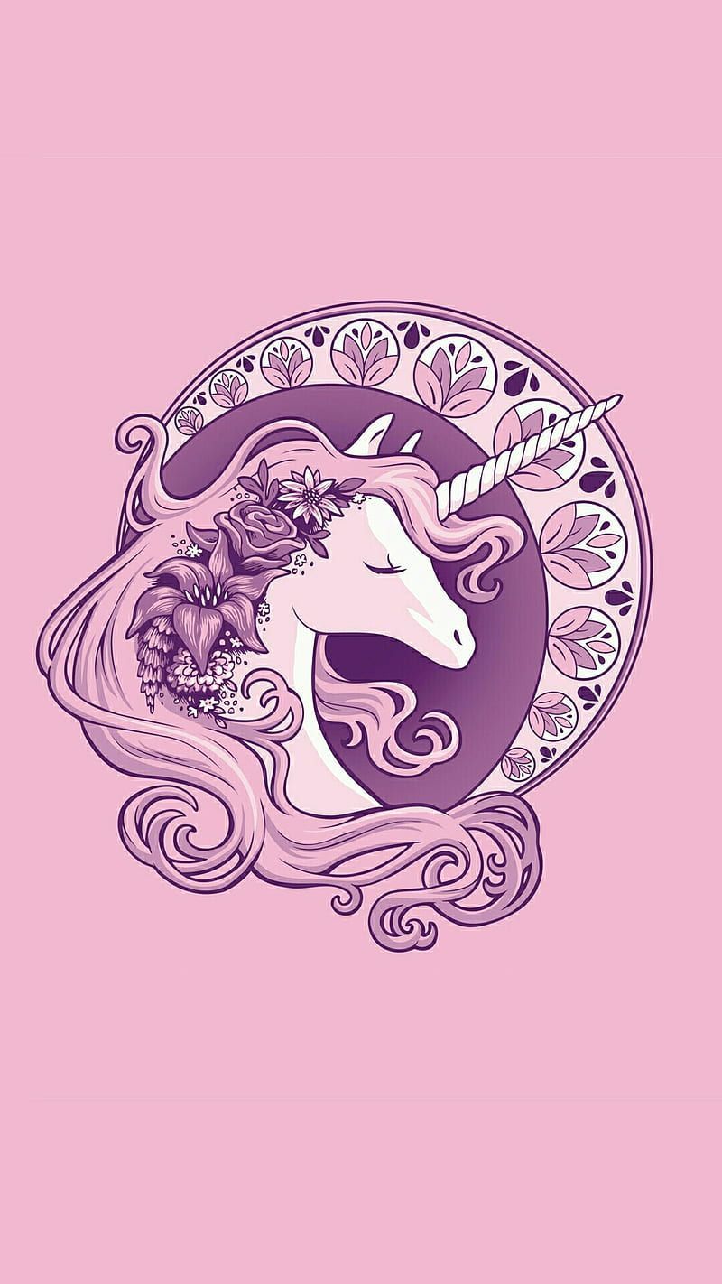 A unicorn with pink hair and purple flowers - Unicorn