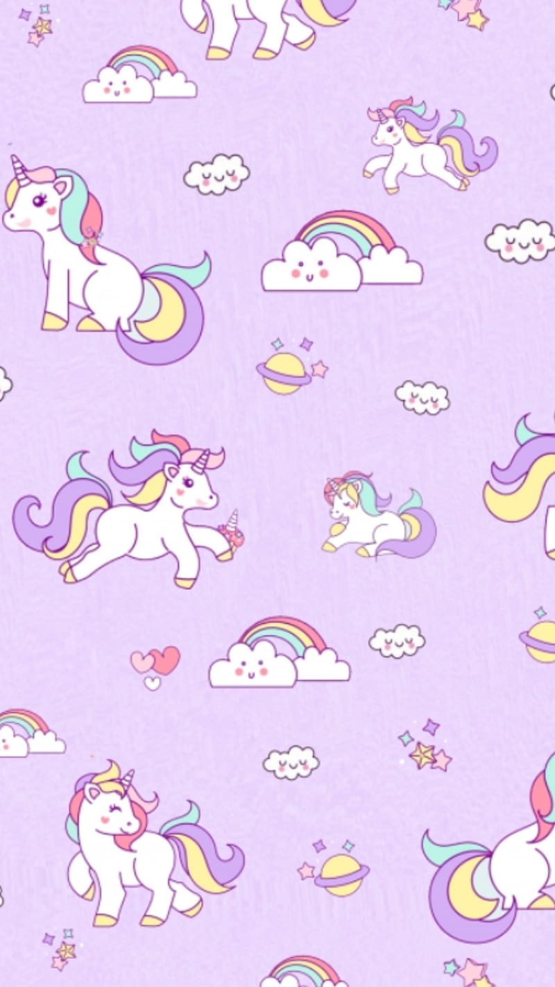 A wallpaper with unicorns, clouds, and rainbows - Unicorn