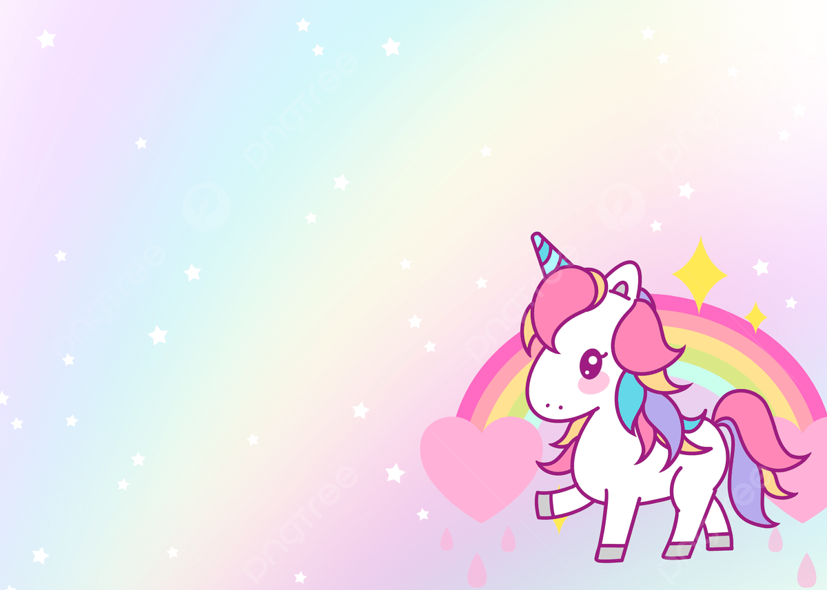 A cute cartoon unicorn with rainbow hair and a rainbow tail. - Unicorn