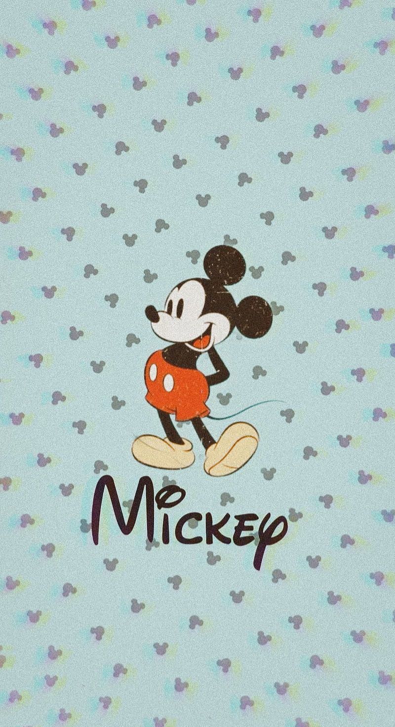 Mickey mouse, cartoon, cartoons, cute, happy, simple, teal, HD phone wallpaper