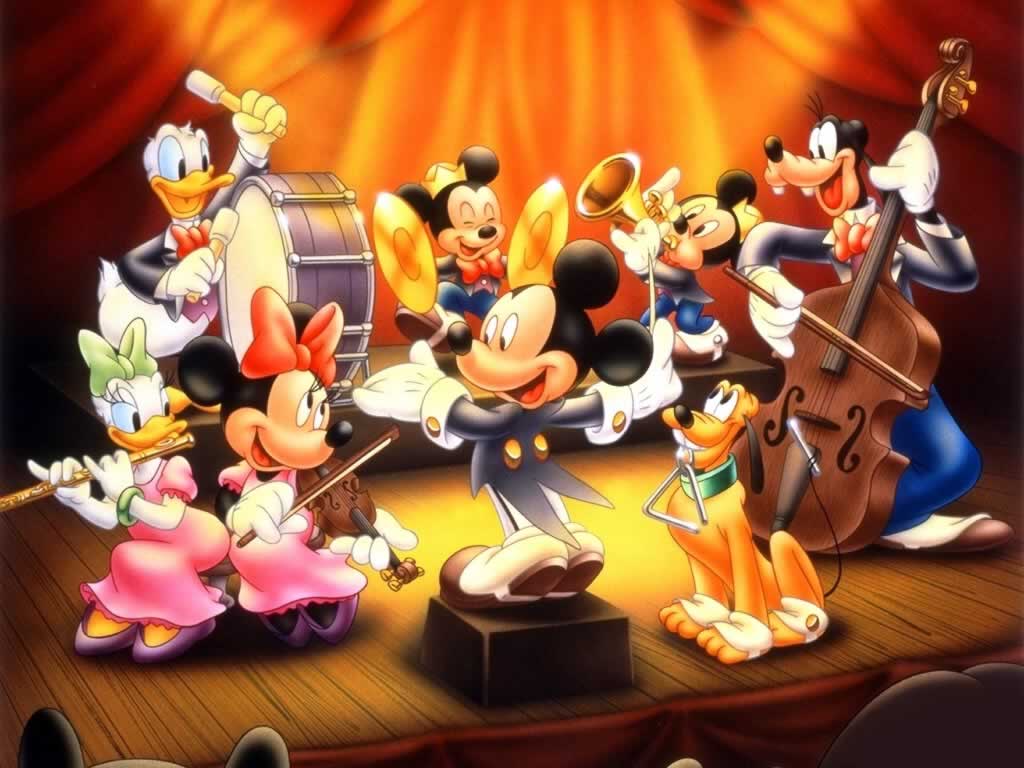 Disney cartoon characters performing on stage - Mickey Mouse
