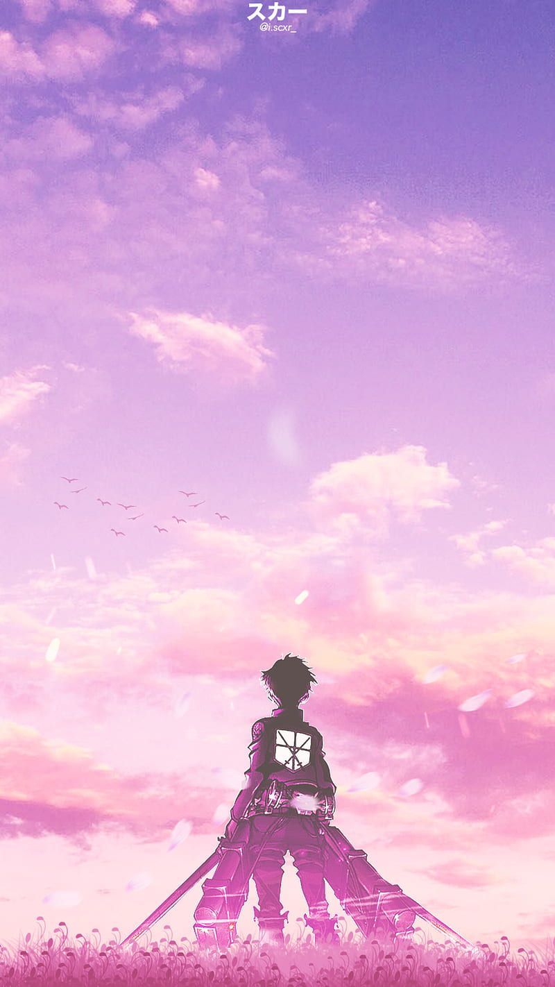Eren Yeager, aesthetic, aesthetic sky, anime, anime, attack on titan, pink, purple, HD phone wallpaper