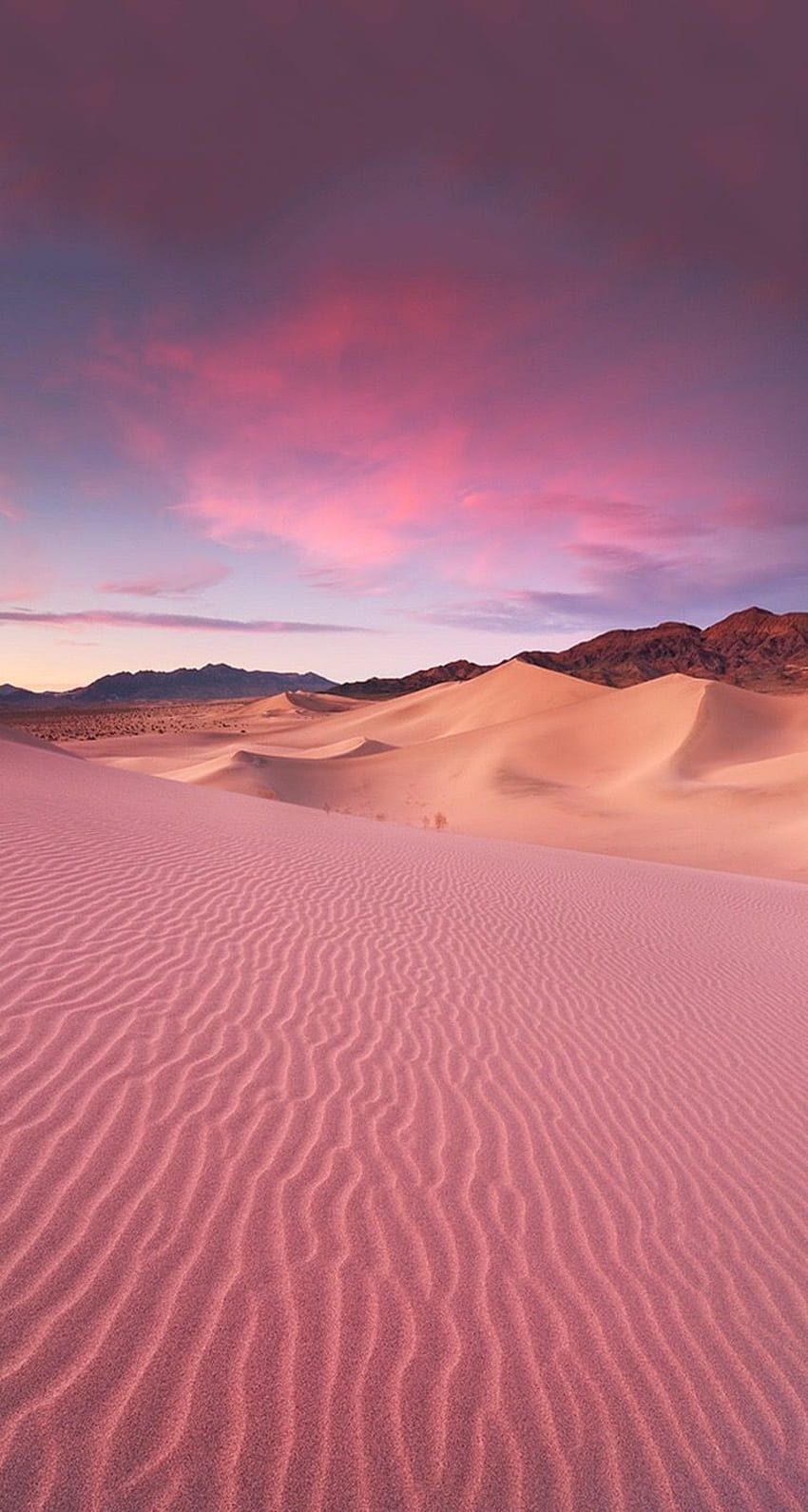 A sand dune with a pink sky above it - Desert