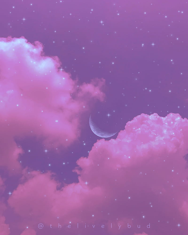 Aesthetic sky android, clouds, iphone, moon, graphy, pink, purple, HD phone wallpaper