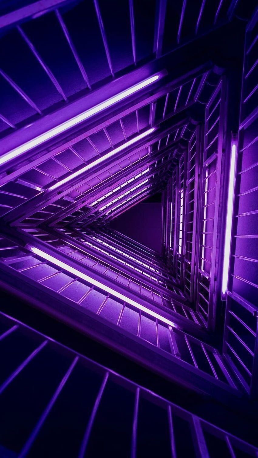 A purple neon light shining through a triangular geometric structure - Indigo