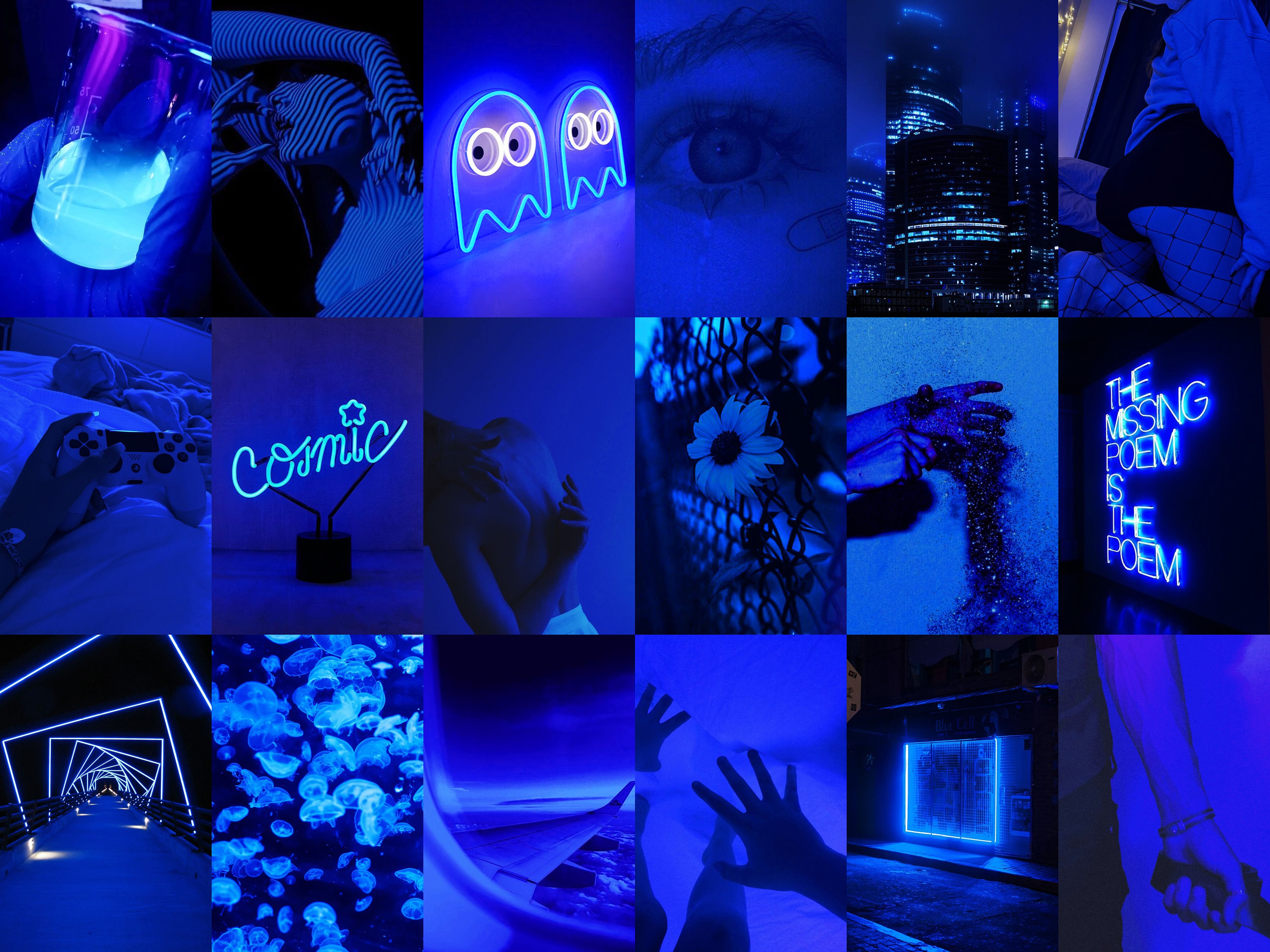 PCS Euphoria Blue Wall Collage Kit Blue Neon Aesthetic