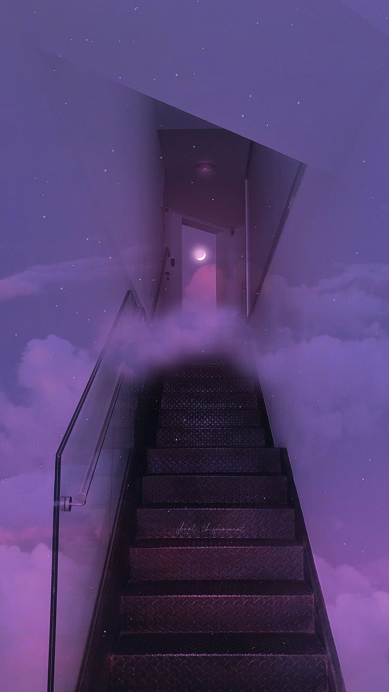 Dreaming in purple, aesthetics, architecture, cloudscape, crescent, crescent moon, HD phone wallpaper