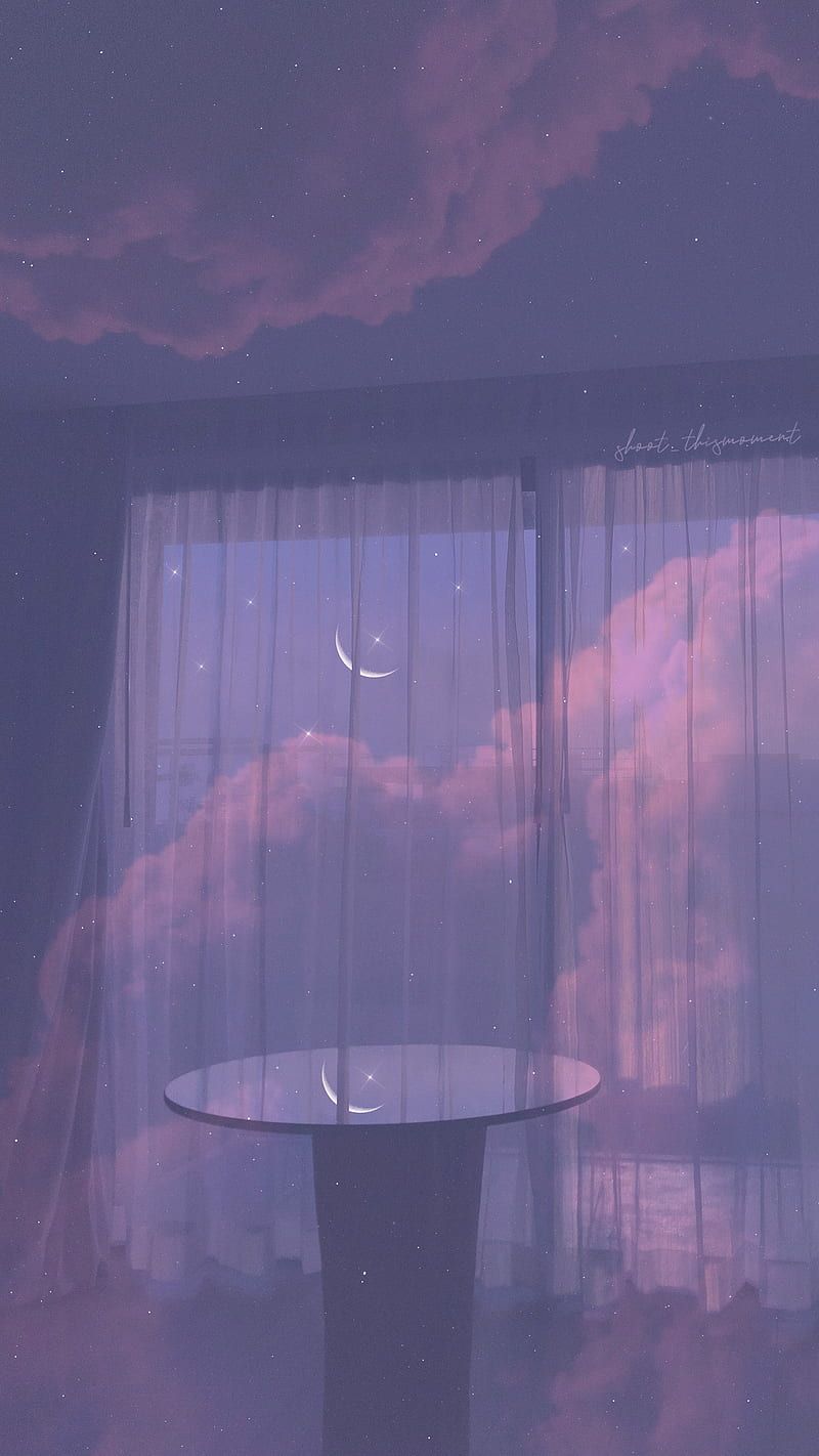A table with curtains and clouds in the background - Magic