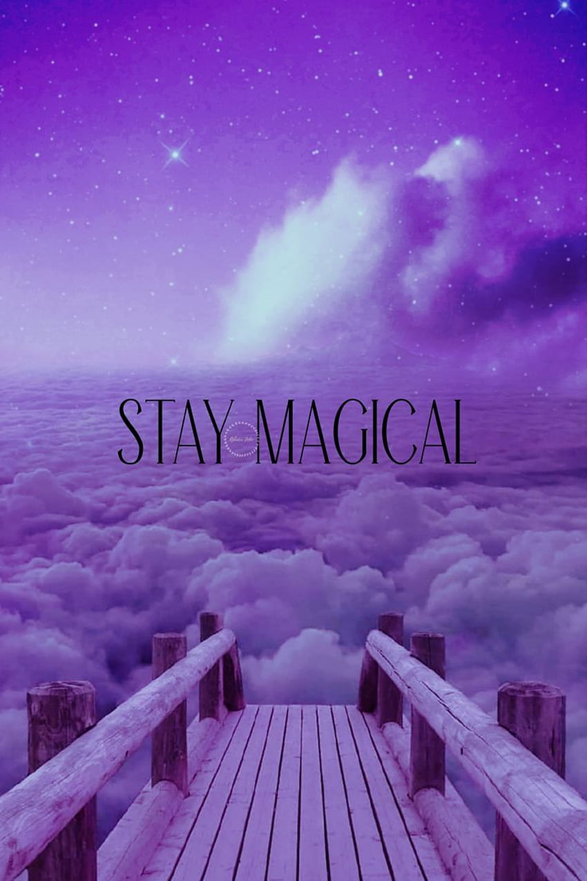 A wooden bridge over the clouds with purple sky and stars - Magic