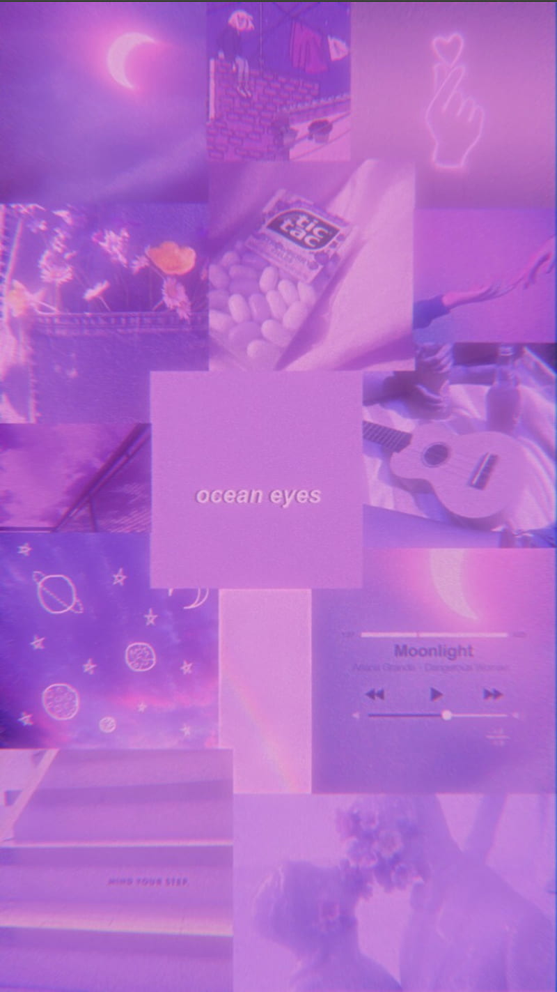 Aesthetic phone background collage with the words ocean eyes - Magenta