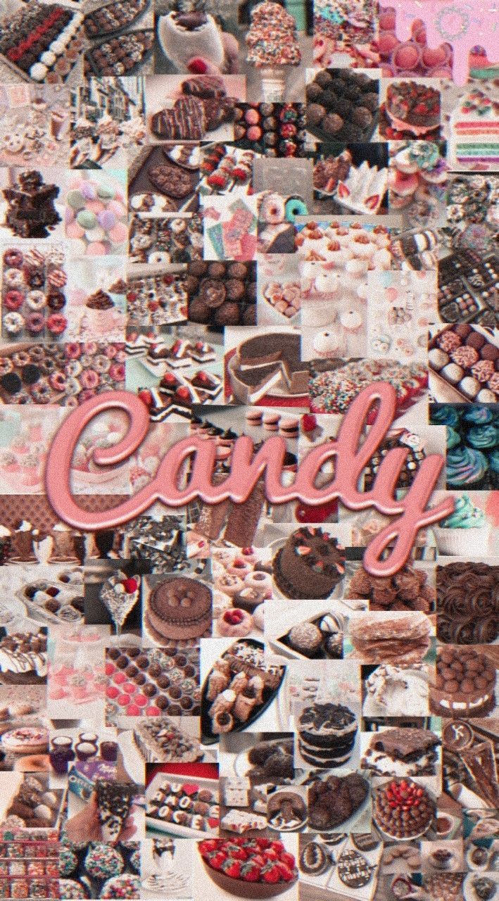 A collage of pictures with the word candy in pink - Candy