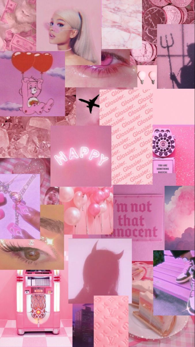 Aesthetic background with pink and purple pictures of ariana grande - Candy