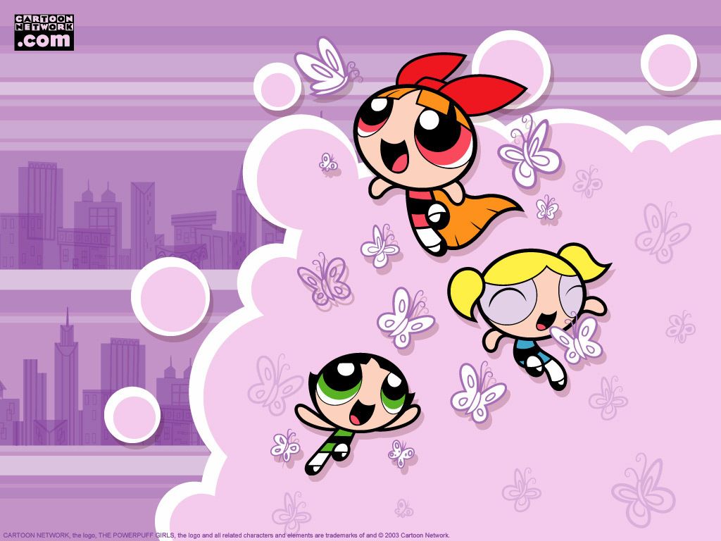 The powerpuff girls wallpaper with a city in background - The Powerpuff Girls