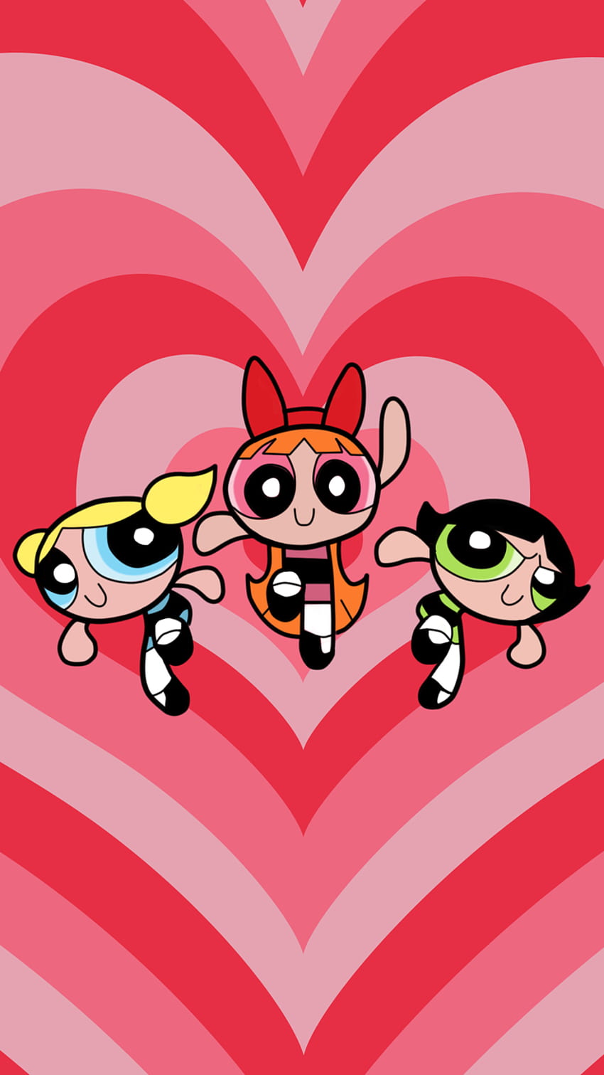 The powerpuff girls are on a heart shaped background - The Powerpuff Girls