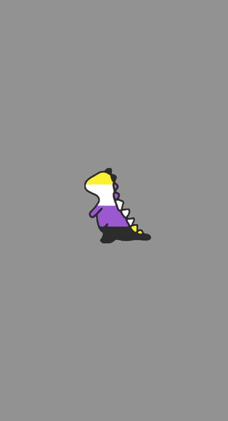 A purple and yellow dinosaur on grey background - Non binary