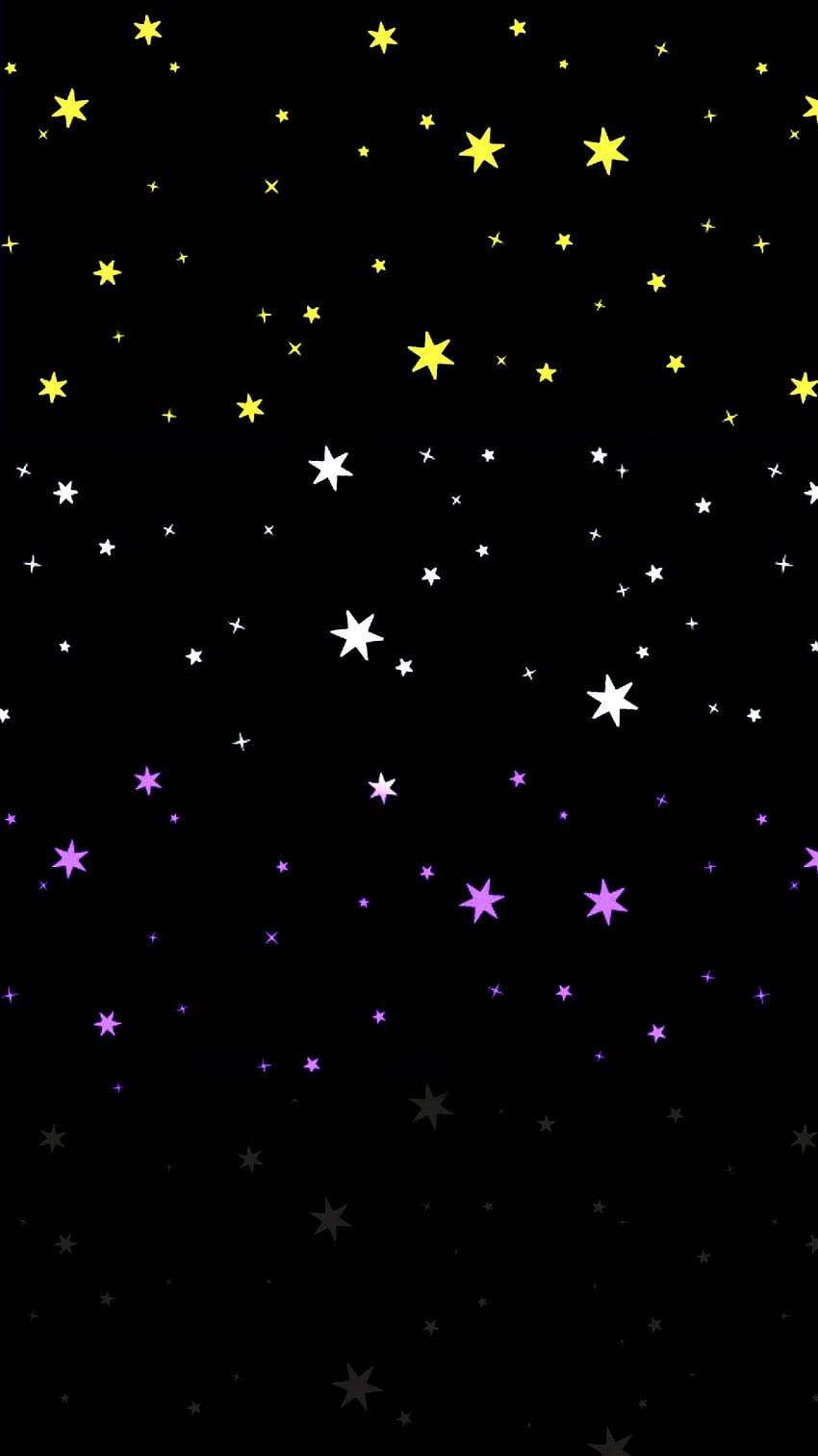 A black background with stars and purple, yellow - Non binary