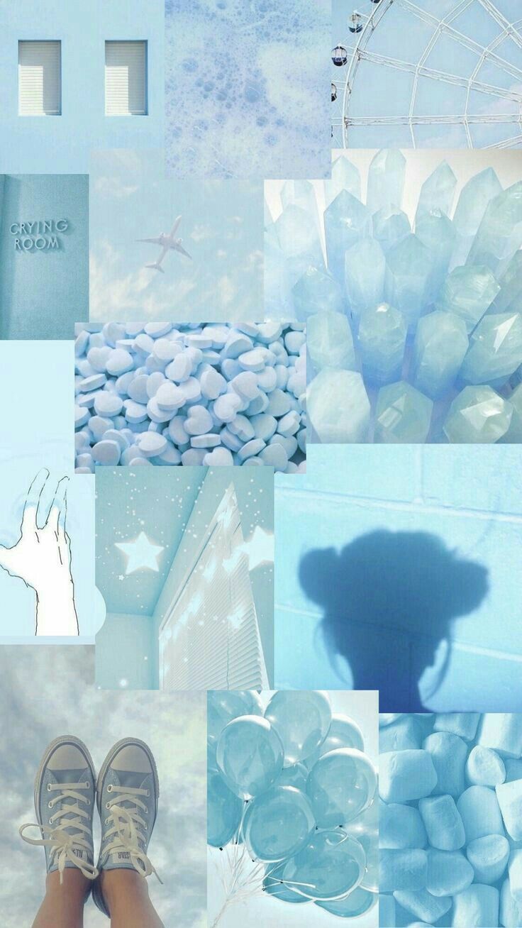 Aesthetic collage background in blue and white - Baddie