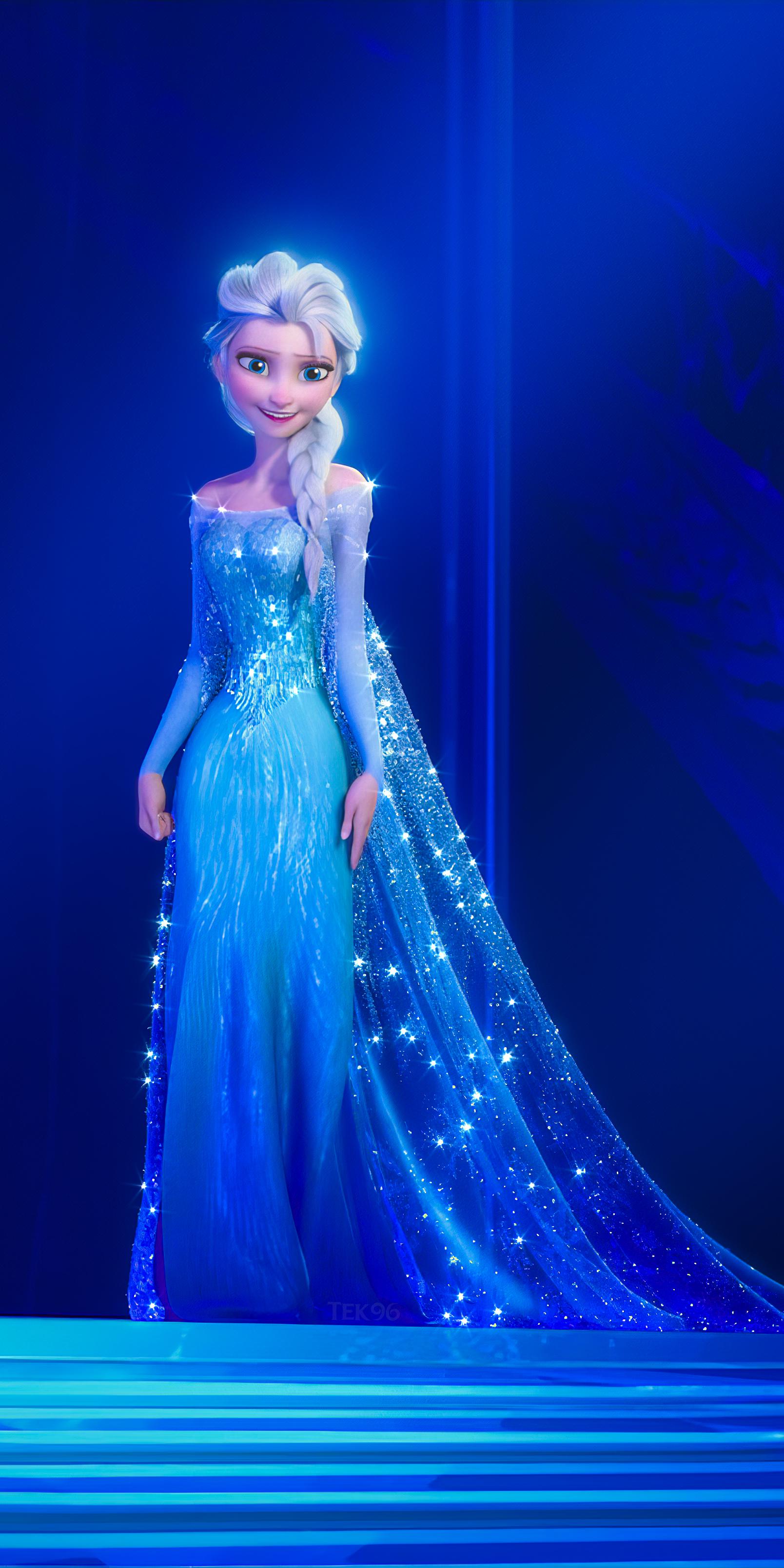 A cartoon character in blue dress and tiara - Elsa