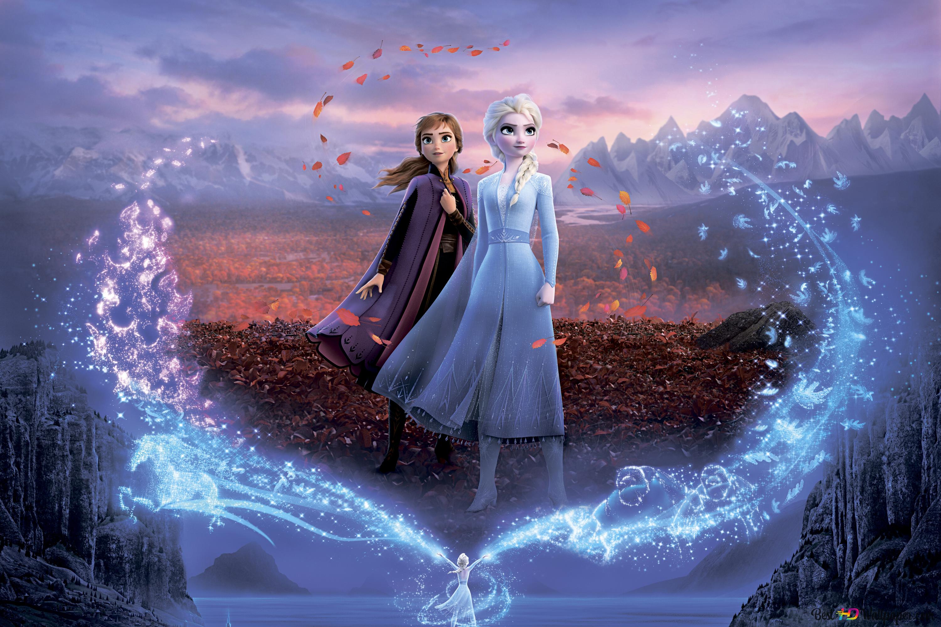 Elsa's self discovery with her sister Anna 6K wallpaper download