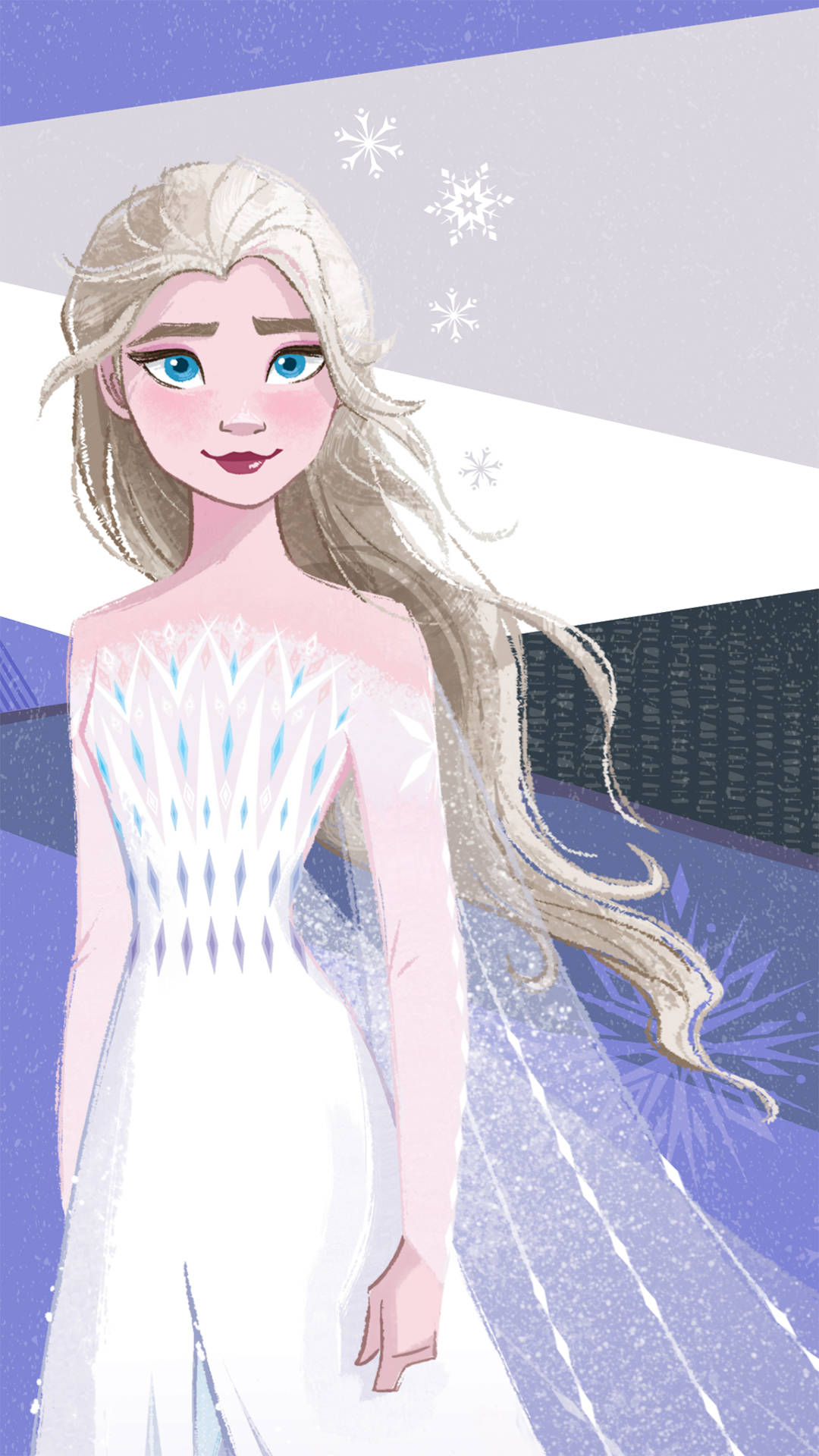 Elsa from Frozen 2 in a white dress with snowflakes around her - Elsa